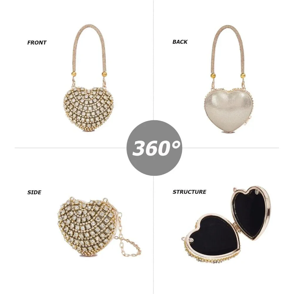 Elegantly Small Rhinestone Heart Clutch for Women - Perfect Evening Bag - Picture 5 of 8